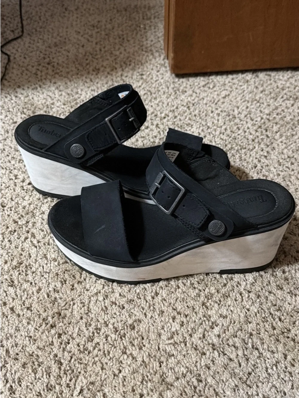 Women's Black Platform Slide Sandals with White Wedge